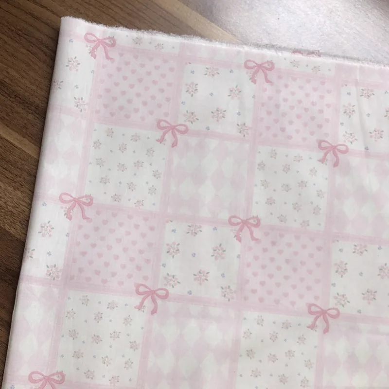 

145cm*50cm Cotton Fabric Pink Floral Bow Suitable For Sleepwear Dress Shirt Fabric