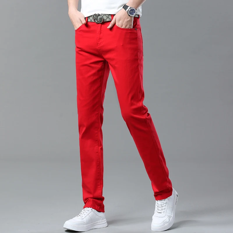 الجينز الأبيض الرجال موضة مستقيم مطاطا القطن الدنيم السراويل ربيع الخريف كل مباراة الأعمال بناطيل كاجوال الملابس الذكور