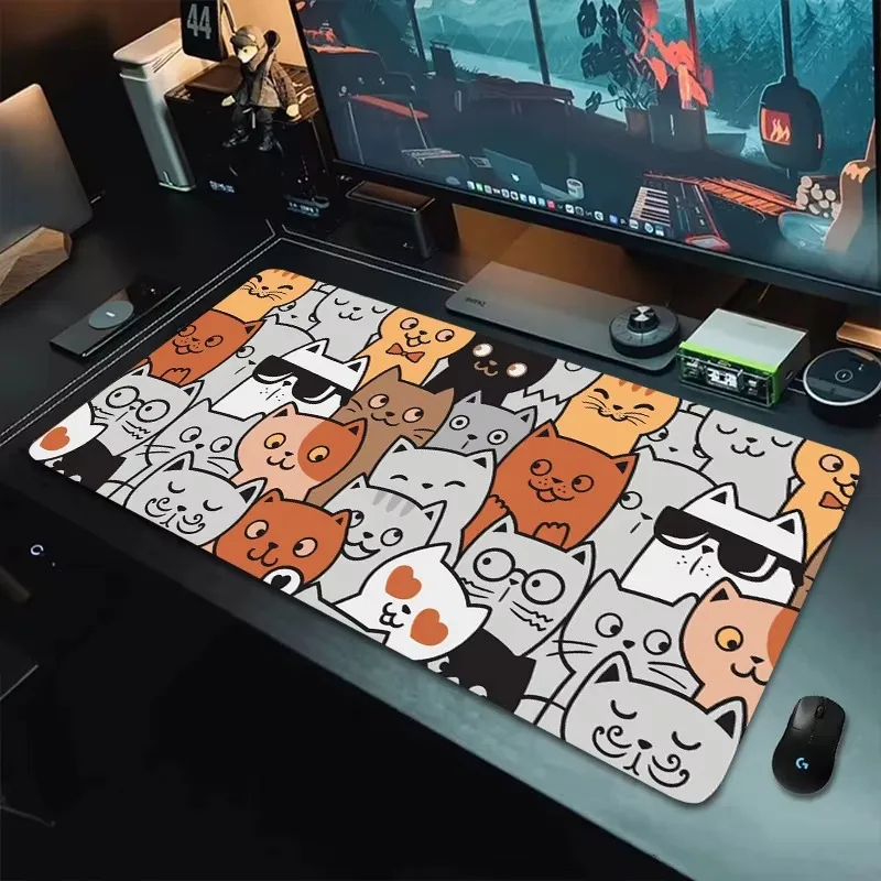 Tapis de souris mignon Art Kawaii chat pc XXL tapis de clavier grand tapis de souris de jeu tapis de bureau Gamer bureau maison Table tapis de souris 900X400
