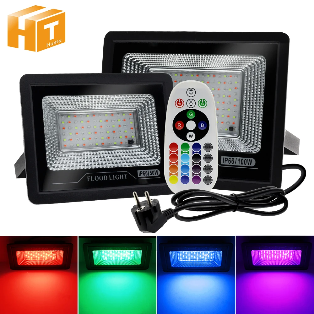 220V RGB LED FloodLight z pilotem IP66 wodoodporny reflektor reflektor Street Light kinkiety oświetlenie ogrodowe