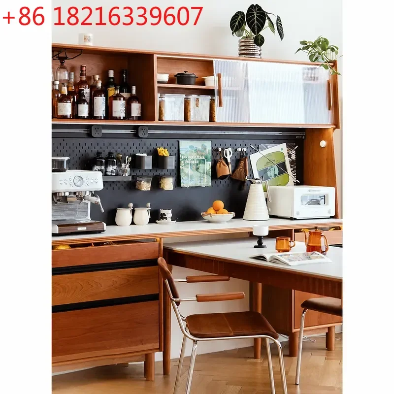 YAOSolid Wood Dining Side Cabinet with Insert Table Integrated Wall Mounted Wine Storage Locker Modern Simple Japanese Style for