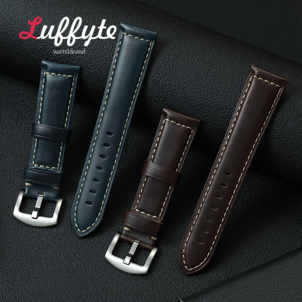 Handgefertigtes Top Layer Rindsleder Uhrenarmband 20mm 22mm Ölwachs Haut Echtes Leder Vintage Herren Uhrenarmbänder