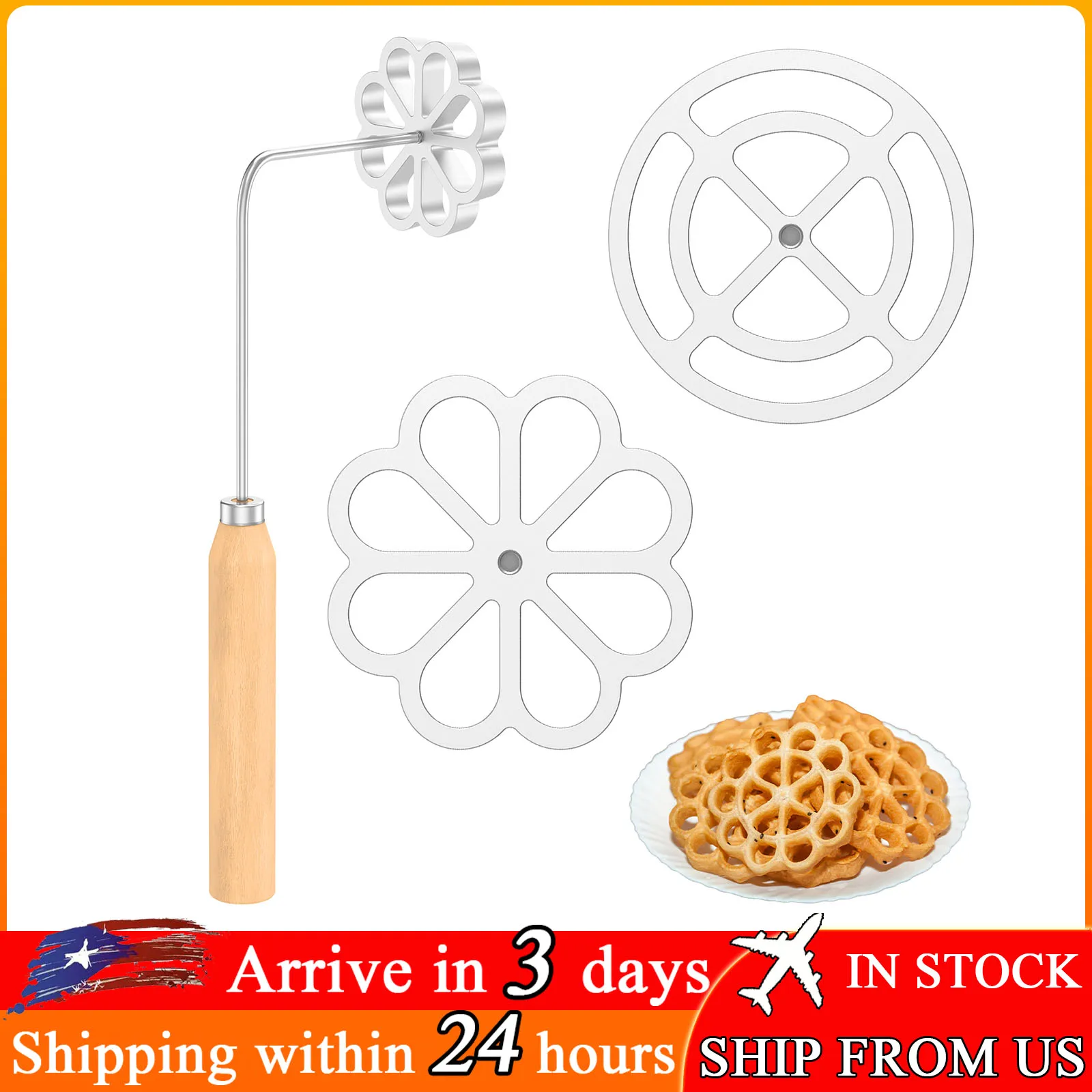 New Waffle Rosettes Molds Aluminium Rosette Maker Rosettes Cookie Molds with Handle Round Waffle Molds Funnel Cake Ring Pastry