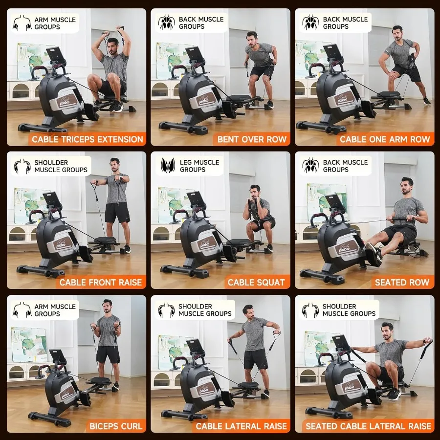 آلة التجديف المغناطيسية بسعة وزن 360 رطل، أسطوانة قابلة للطي مع ممارسة القوة المختلطة، حامل لوحي ومريح