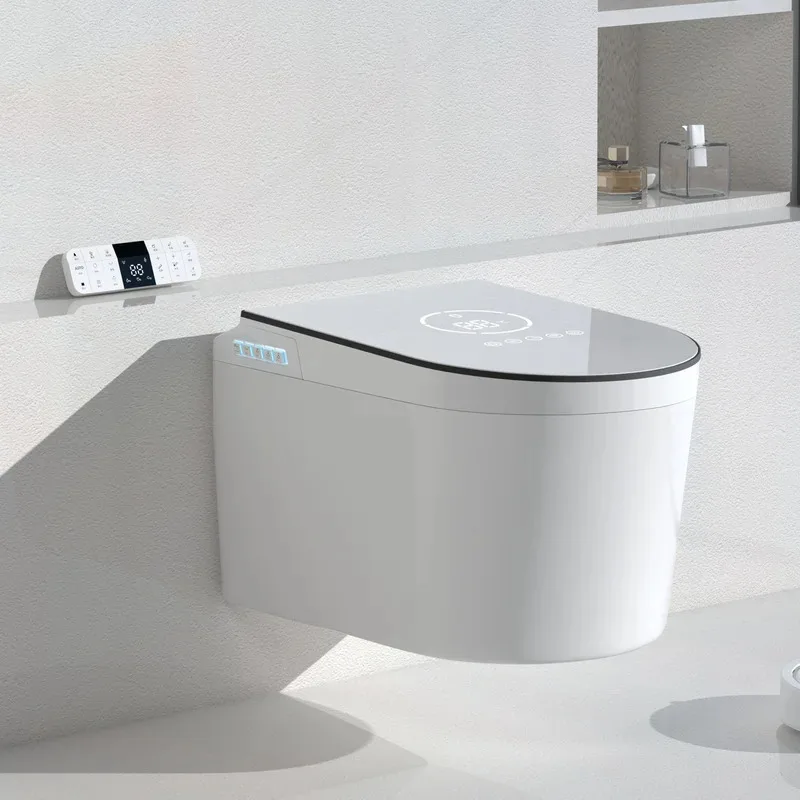

Modern Design Intelligent Wall-Hung Ceramic Toilet Easy Cleaning with Remote Control and Seat Heating Smart Bathroom Accessory
