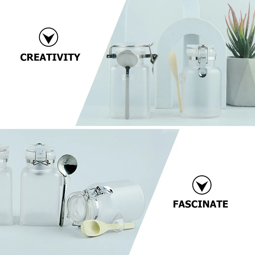 

1 Set Bath Salt Bottle Portable Powder Jar With Spoon Refillable Travel Container For Mask Powder Sub-Packaging Sealed Storage