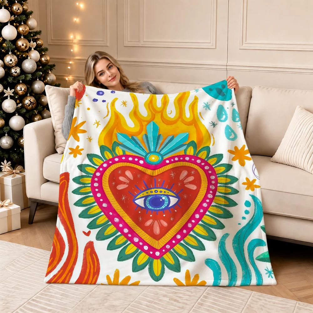 Fashion Art Mexican M-Milagro Hearts Warm Soft Plush Blanket For Sofa Living Room Nap Home Bedroom Travel Gift Flannel Pet Hogar