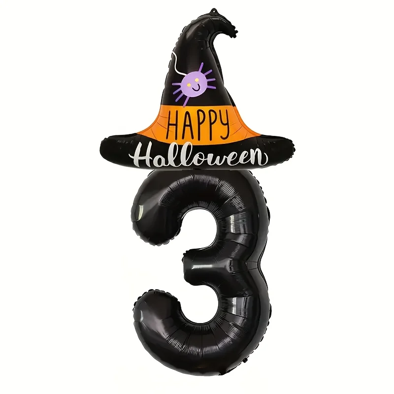 Halloween Schwarzer Hexenhut-Ballon mit 32-Zoll Schwarzen Zahlenballons Halloween-Themen Geburtstagsdekoration Hintergrundballons – Detail 5