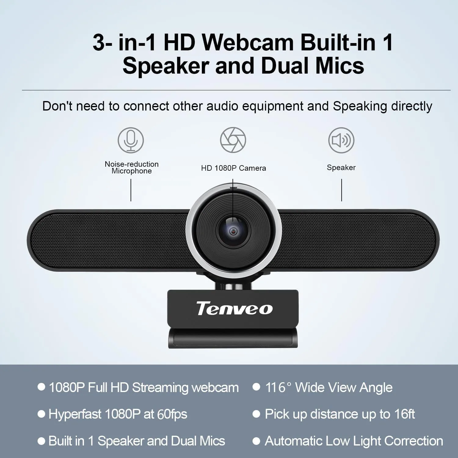 Conference USB 1080P 60fps Web Camera Wide Angle Webcam with Microphone and Speaker for Smart TV PC OBS Zoom Living Streaming