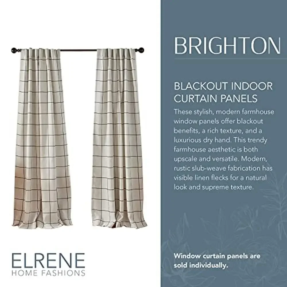 Brighton Plaid Blackout Window Curtain Rustic Farmhouse Style Panel Living Room and Bedroom Poly/Linen Blend Rod Pocket Tabs 52