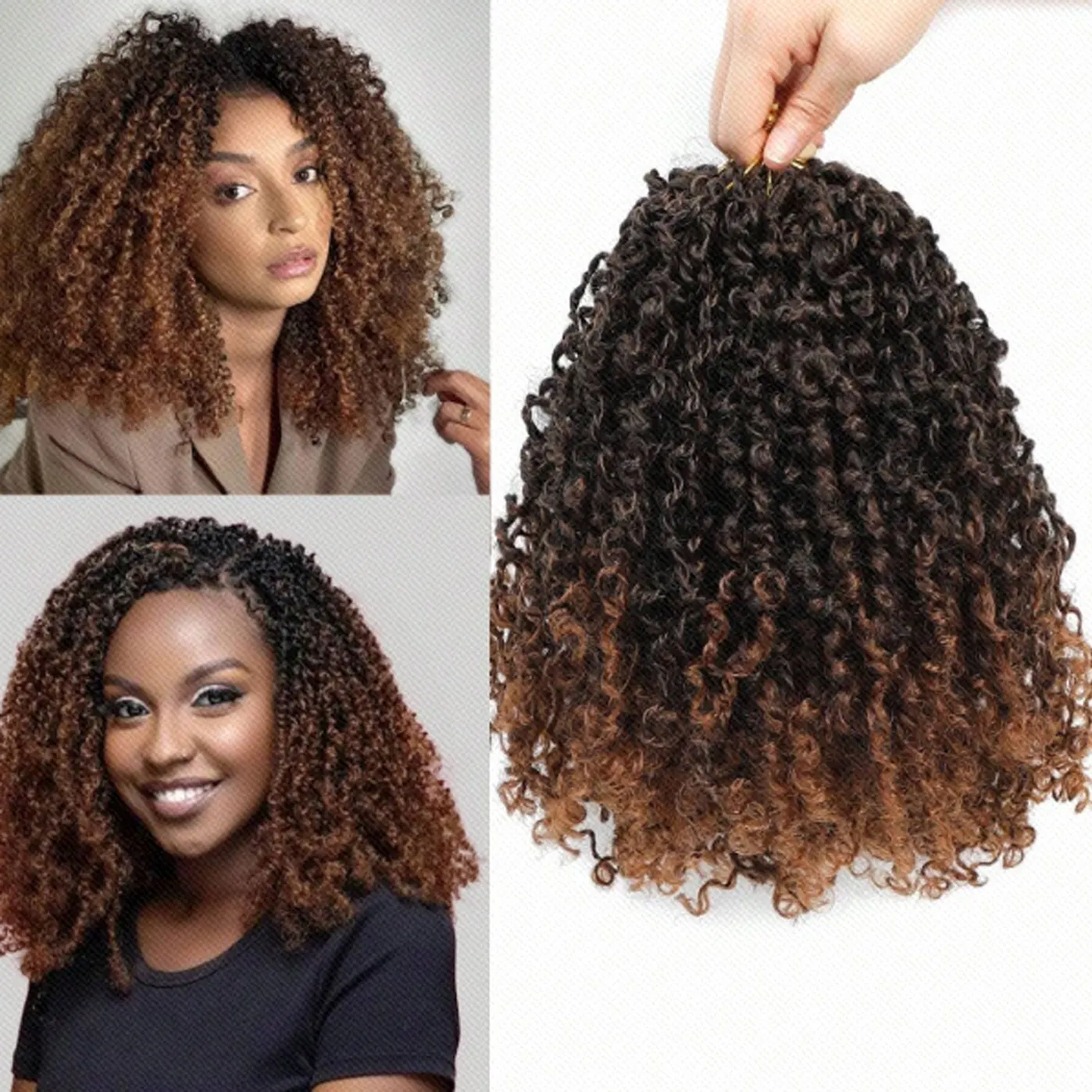 12Inch Black Pre-looped Yanky Twists Crochet Braids Ombre Brown Bohemian Spring Twists Hair with Curls Synthetic Extensions