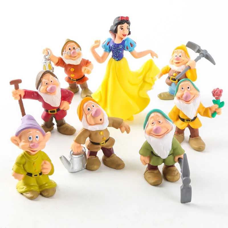 8Pcs/Set Disney Princess Q Vesion Snow White and The Seven Dwarfs Hobby Toy Model Charm Gift for Children Hot Trendy Room Decor