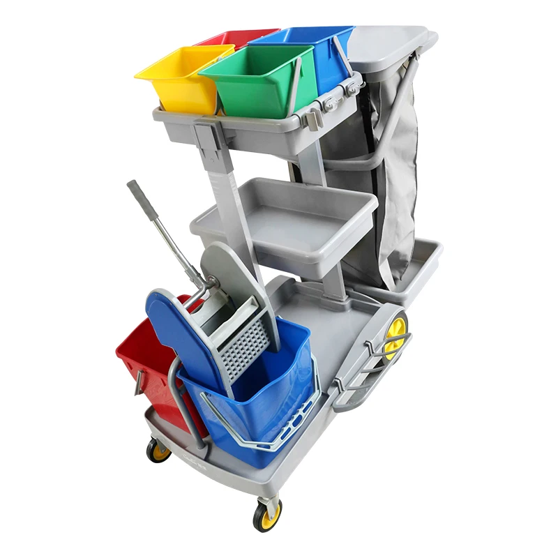 Multi-function Plastic Hotel Room Cleaning Carts Housekeeping    Trolley Service Tool Janitor Cart With Wheels