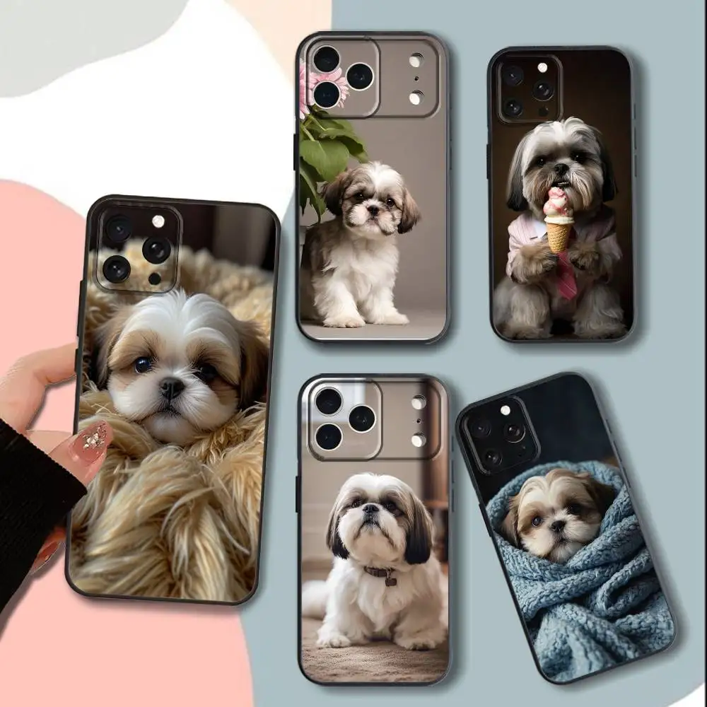 Bonita funda de teléfono para mascotas S-Shih Tzu Dog para iPhone 15,13,16,12,11,17,14,Plus,Pro,Max,XS,XR,X,SE,Mini,funda negra de silicona suave
