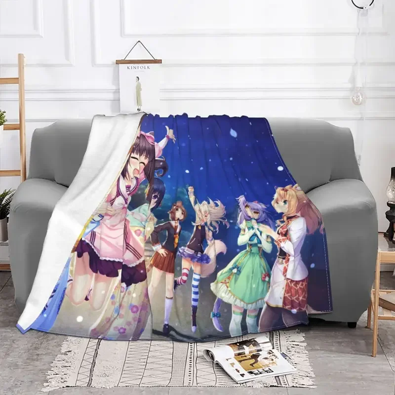 Nekopara Blanket Fleece Decoration chocola vanilla kashou Breathable Lightweight Thin Throw Blankets for Home Outdoor Bedspreads