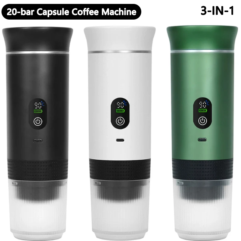 Portable Espresso Coffee Machine Wireless Electric Coffee Maker 3-in-1 Capsule Powder Travel Coffee Maker for Car & Home Camping