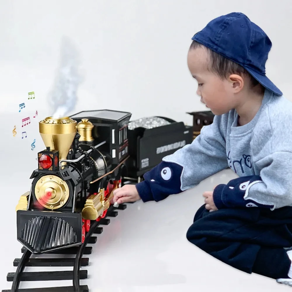 Simulation Train Remote Control Retro Steam Electric Stepless Speed Control Remote Smoking Train Children\'s Toys