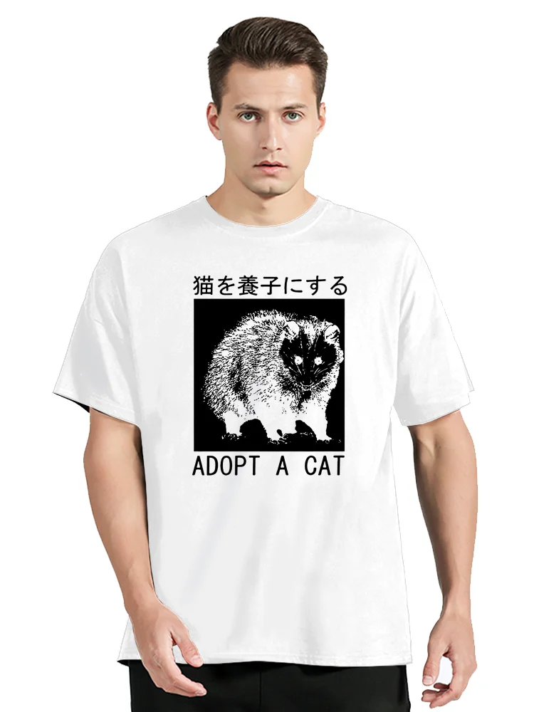 Adopt A Cat Opossum Japanese T Shirt Graphic Cotton Streetwear Tshirt Birthday Gifts Summer Style T-shirt Men Clothing