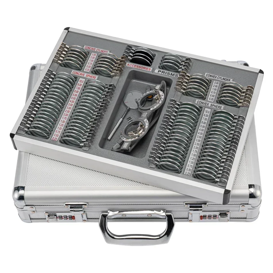 

Optometry Equipment 104 Trial Lens Set Metal Rims Aluminium Case + Free Frame