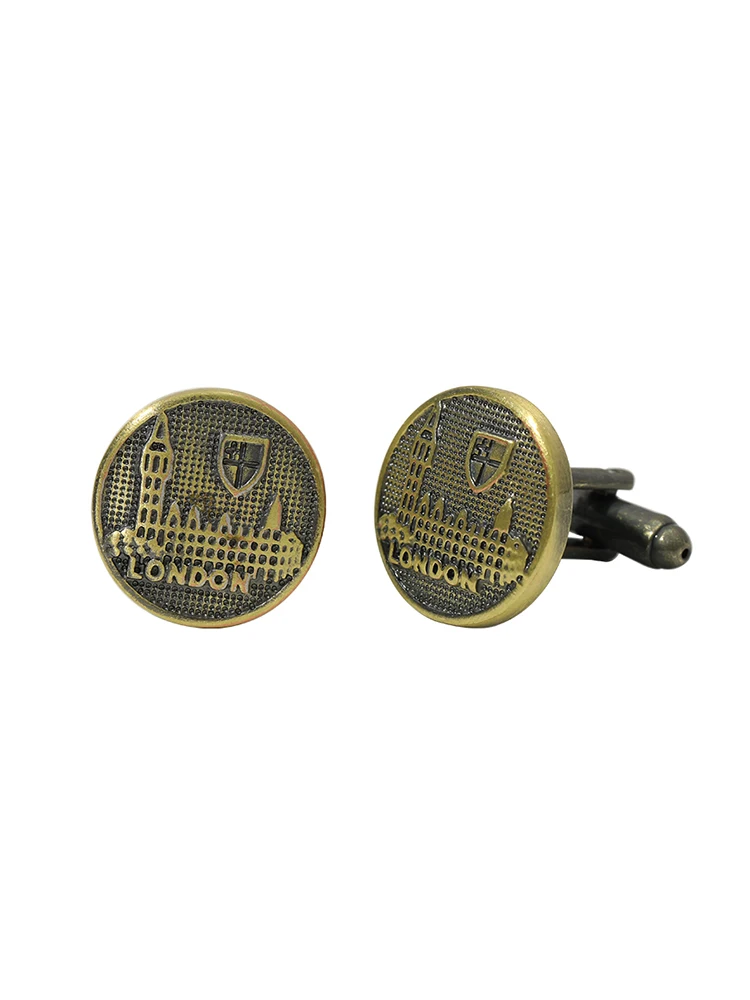 Vintage London Round Cufflinks Retro Bronze Buckingham Palace Cuff Links Sleeve Button For Men Boys Shirt Tuxedo Wholesale Gift