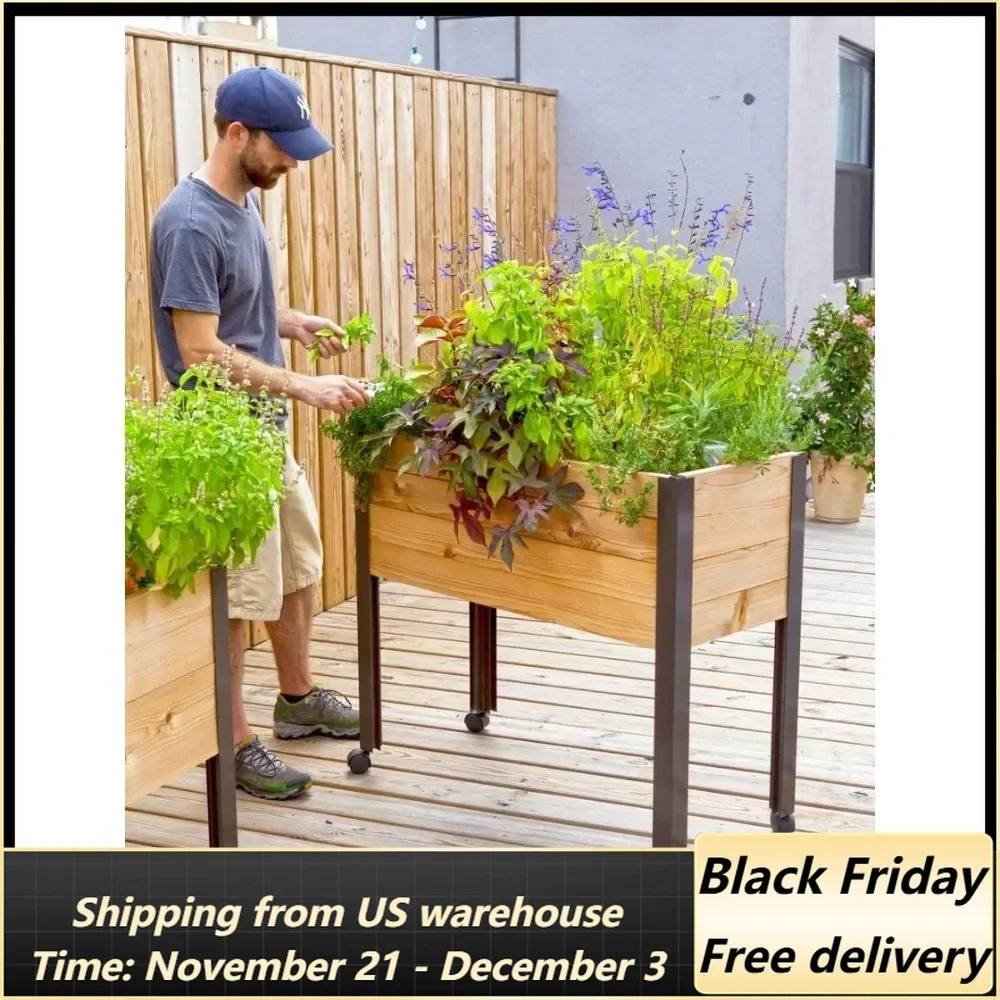 

Raised Garden Bed Elevated Cedar Planter Box with Wheels | 39-1/2" L x 16-1/2" W x 32" H Rolling Planter