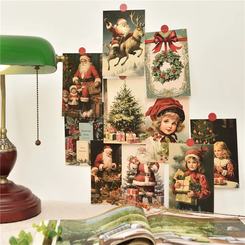 10Pcs Retro Christmas Cards Cartoon Postcards Message Greeting Card 4x6\