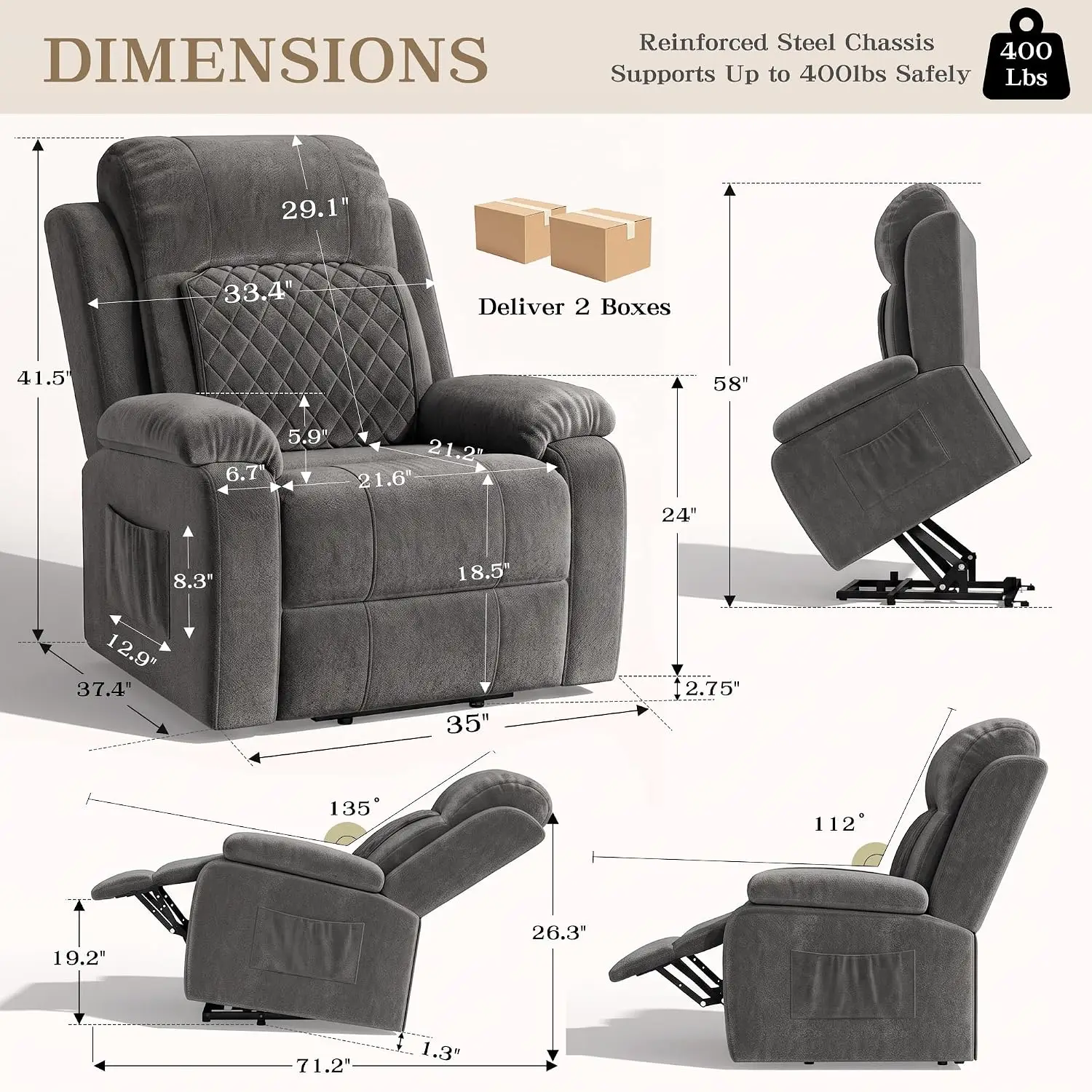 Power Lift Recliner Chair for Elderly, Reclining Chair with Rolling Massage, Custom