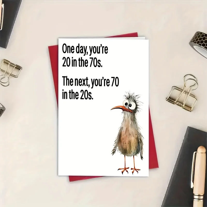 1PC Funny 70th Birthday Card Dad Brother Birthday Cards Funny Getting Older Bird Birthday Card Greeting Card With Envelope