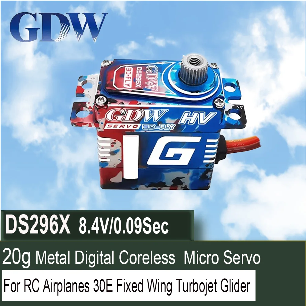 

GDW DS296X 20g 10KG Steel Gear Metal Digital Coreless Micro Servo For RC Airplanes 30E Fixed Wing Turbojet Glider Robot Drone