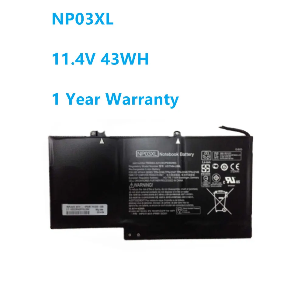 Laptop Battery NP03XL 11.4V 43WH for HP Pavilion X360 13-A010DX TPN-Q146 TPN-Q147 TPN-Q148 HSTNN-LB6L 760944-421 15-U010DX