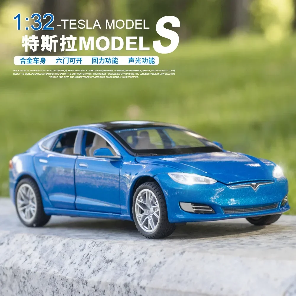 1:32 Tesla MODEL S High Simulation Diecast Metal Alloy Model Car Pull Back Sound Light Car Children Gift Collection A310 Alloy C