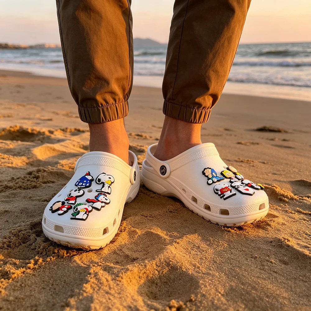 12pcs Anime Snoopy Cartoon Shoe Charms PVC Cute Decor Accessories Set for Clogs Sandals DIY Ornaments Gift