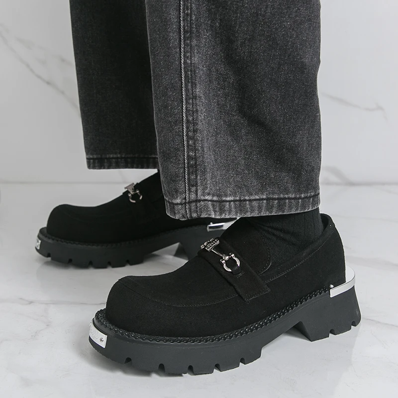 عالية الجودة الرجال الجلد المدبوغ منصة أحذية من الجلد Nubuck جلد الأعمال الرسمية المتسكعون الفم الضحلة العلامة التجارية الخف أحذية الزفاف #4