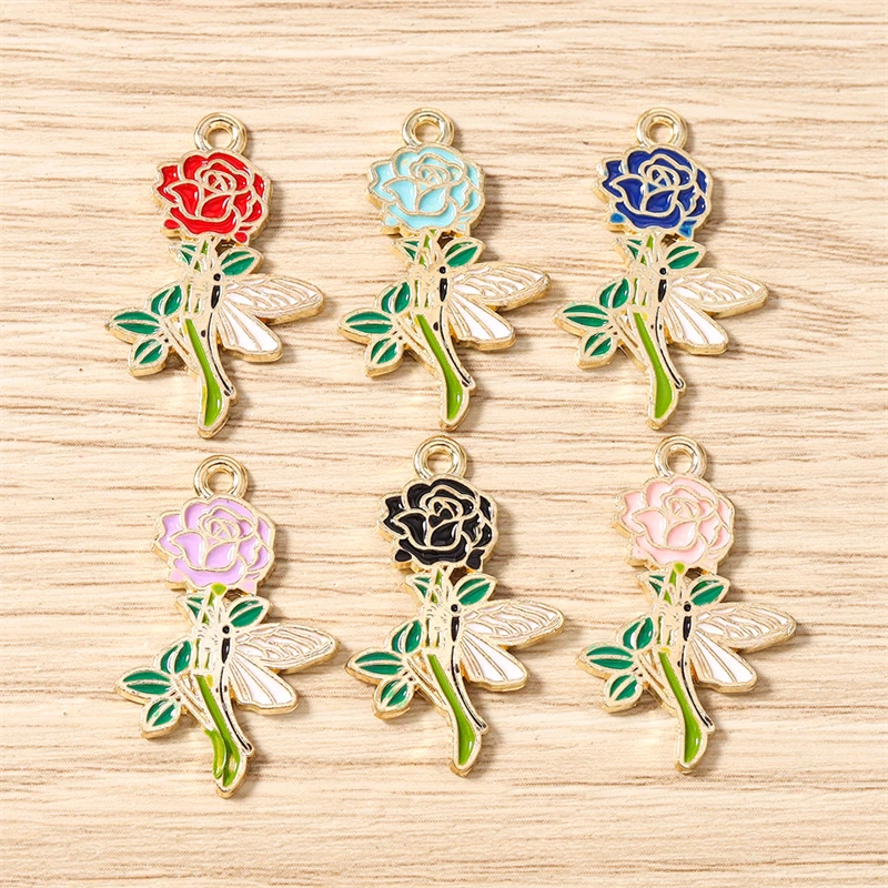 10 Stück 18x28mm Niedliche Emaille-Rosenblüten-Anhänger für Schmuckherstellung, Halsketten, Ohrringe, Armbänder, DIY-Bastelzubehör – Detail 2