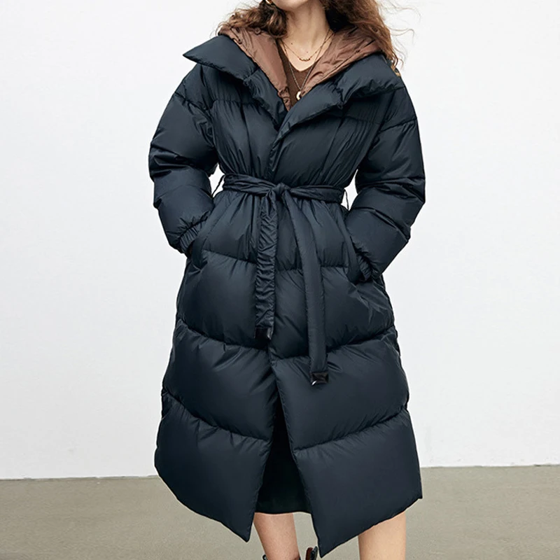 Fake Two Piece Detachable Hood Thick Down Jacket Women\'s Long High Quality White Duck Puffer Parka Coats Winter Snow Outwear