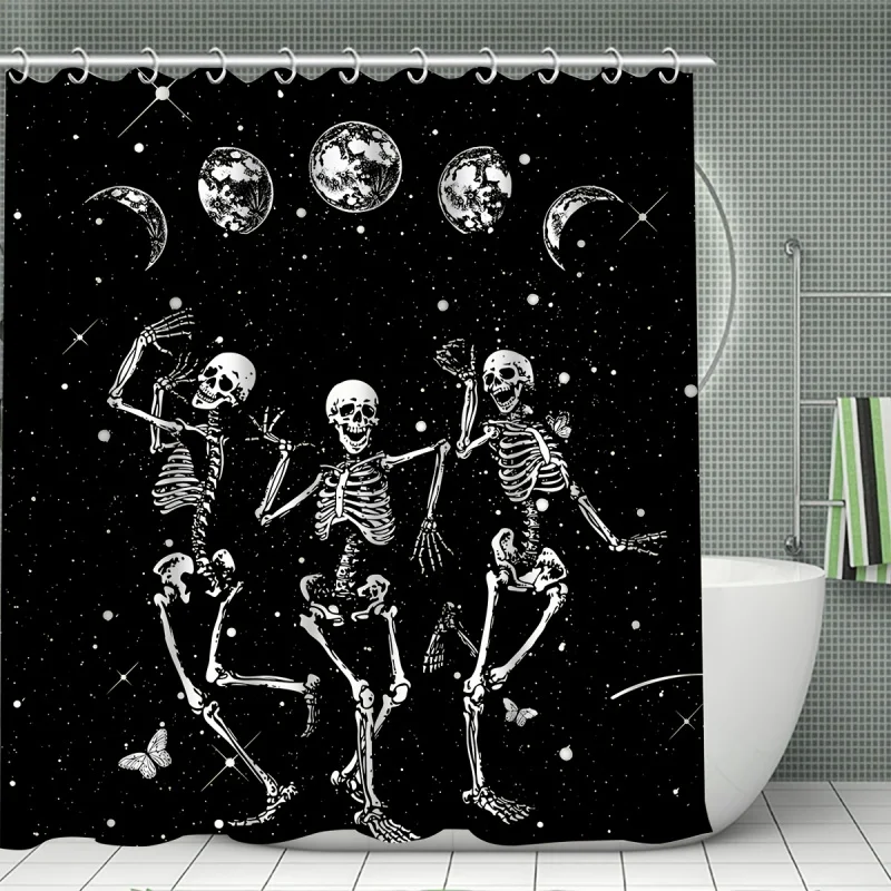 4pcs The Horror Figure Skeleton Man Shower Curtain, Waterproof Shower Curtain With 12 Hooks, Bathroom Rug, Toilet U-Shape Mat,