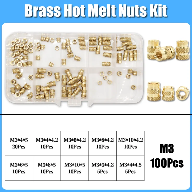 Einsatzmutter-Set M2 M2,5 M3 M4 M5 M6 Messing Heat Set Einsatzmutter Hot Melt Rändelgewindeeinsätze für 3D-Druck-Einbettungs-Kupfermutter – Detail 19