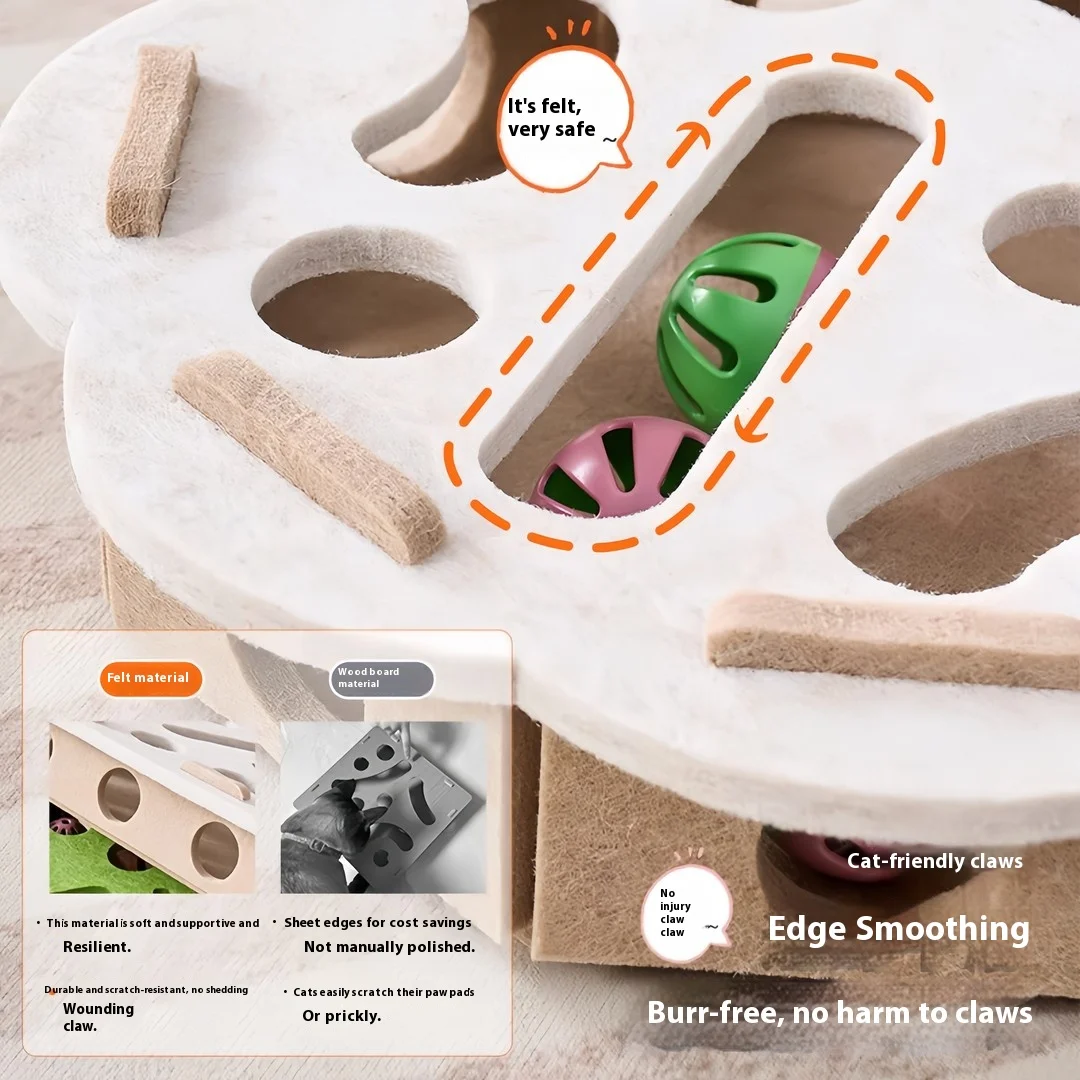 لعبة ألغاز للقطط ذاتية اللعب مع كرة جرس - صندوق حفر تفاعلي لتخفيف الملل للقطط والتحفيز العقلي #6