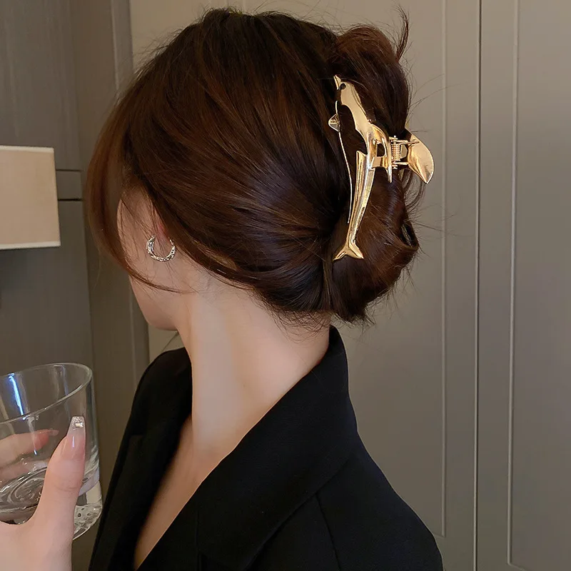 

New Women Elegant Gold Silver Dolphin Shape Metal Hair Claw Lady Solid Color Hair Clip Headband Hairpin Fashion Hair Accessories