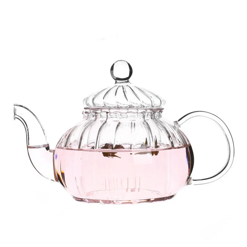 600ml Striped pumpkin shape flower teapot Glass Teapot with Infuser Tea Leaf Herbal Heat Resistant Glass Pot Flower TeaCup