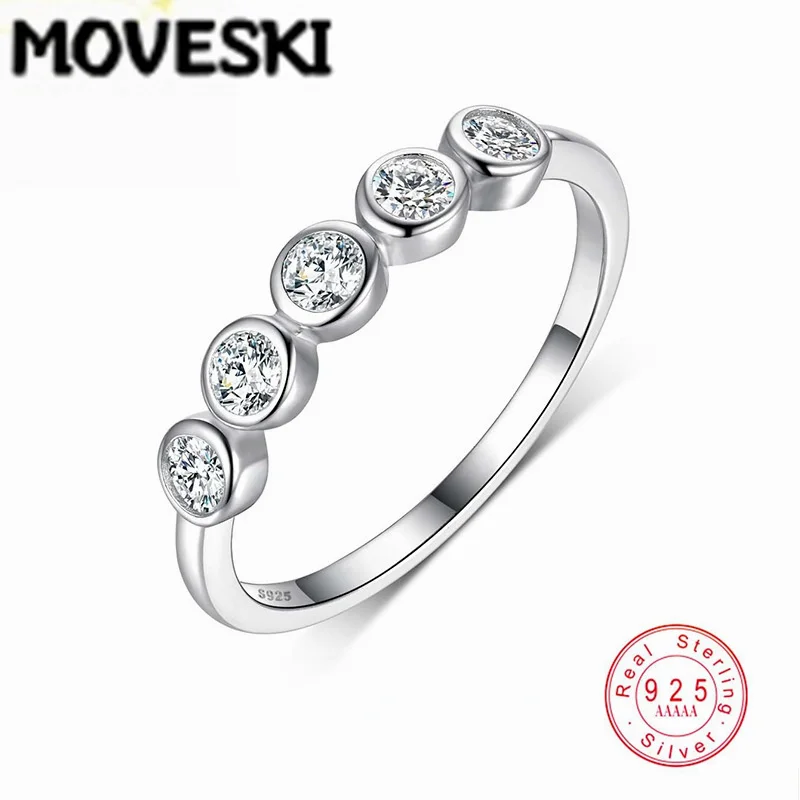 MOVESKI Solid 925 Sterling Silver Five Round Moissanite Ring Hypoallergenic Fine Jewelry For Women Daily Wear