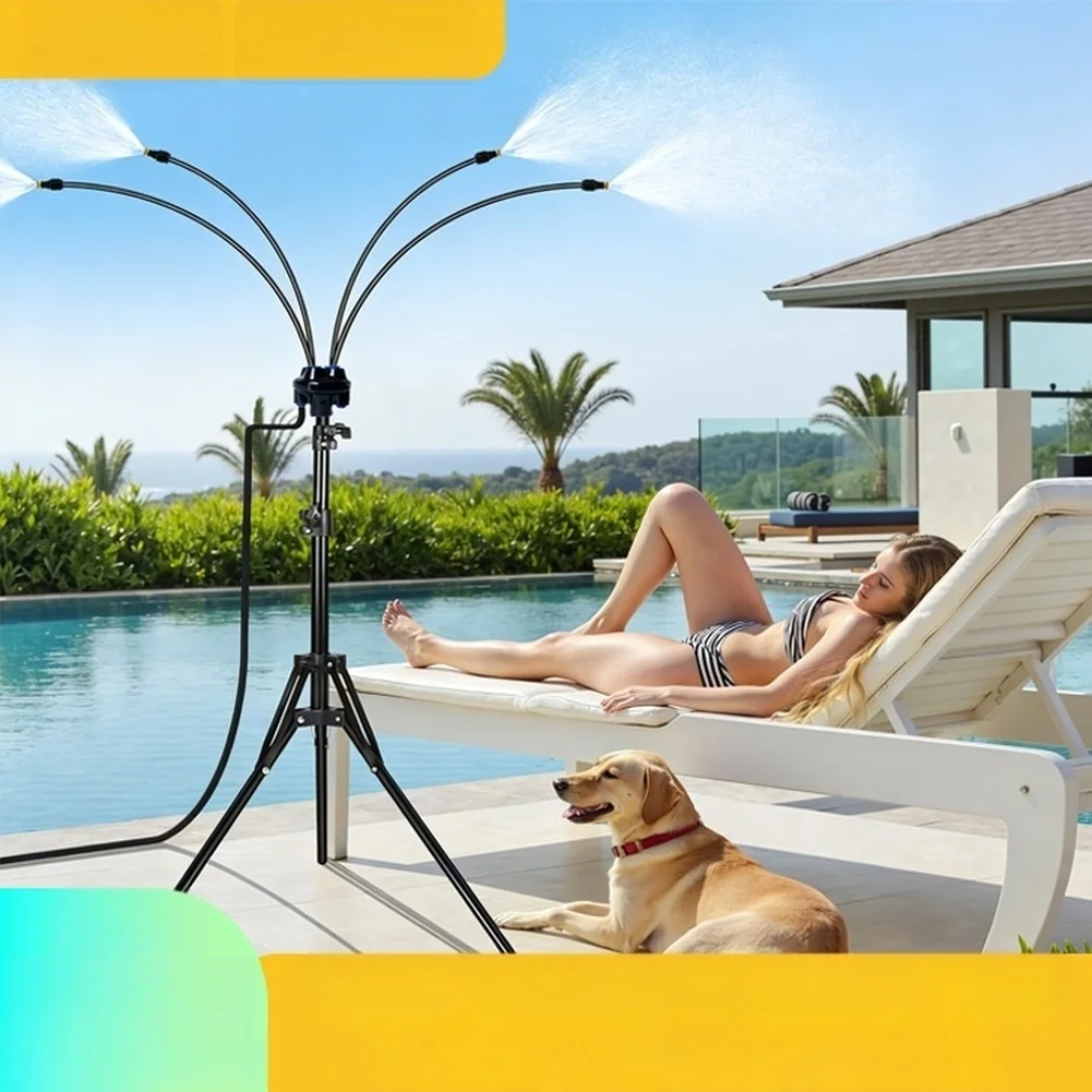 Poolside Misting Fan Outdoor Misting System For Hot Summer Days As Shown Pp And Metal Material Reinforced Joint Structure