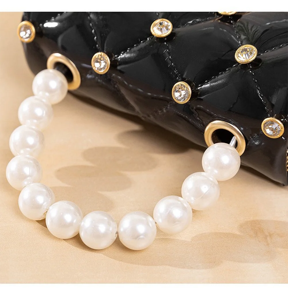 حقيبة يد عصرية بمقبض لؤلؤي - محفظة جيلي صغيرة منقوشة مع ديكور أظافر ماسية، حقيبة كتف نسائية عصرية #6