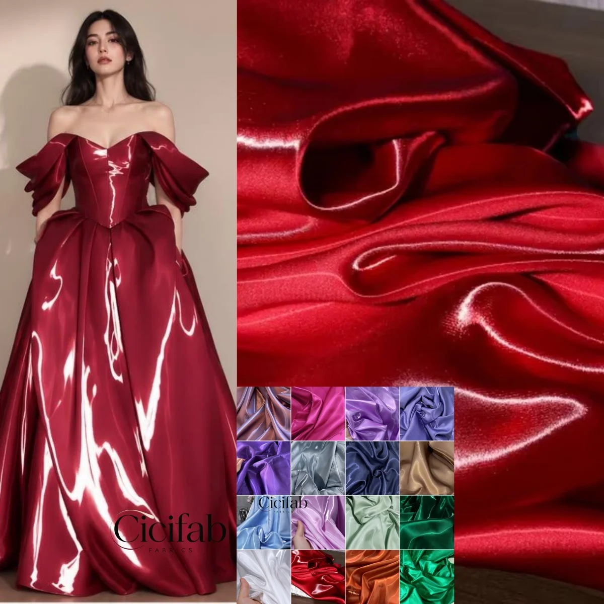 Bright Red  Burgundy Purple Luxury Metallic Liquid Satin Fabric Designer Material for Dresses  Outfits 1.5M Width