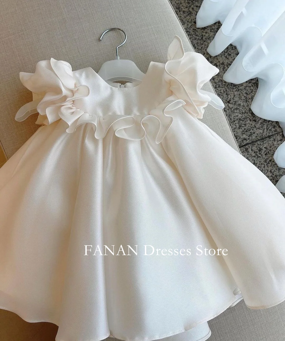 FANAN Lovely Flower Girl Dresses Ruffles Customized Princess Korea Satin Ball Gown For Kids Birthday Party First Communion Dress