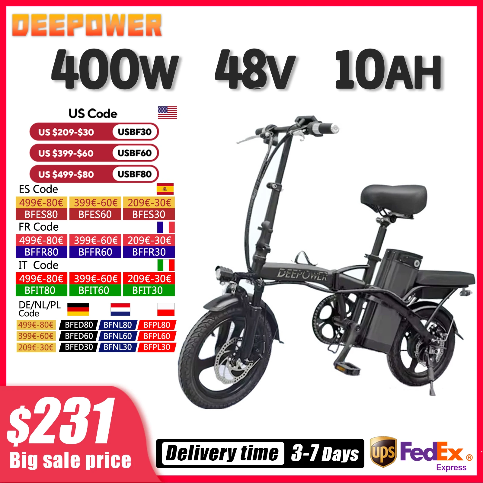 400W Aldult Electric bike 14inch Mini electric bicycle 48V10AH Folding ebike for City Commuting e bikes With lithium Battery