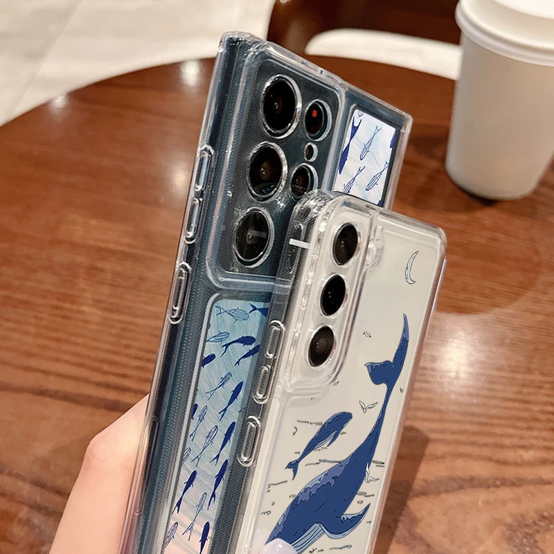 السلاحف القرش سيليكون قضية الهاتف لسامسونج غالاكسي A17 A55 5G A56 A16 A26 A36 A15 S25 Edge S23 S24 Ultra S22 S24 FE غطاء واضح