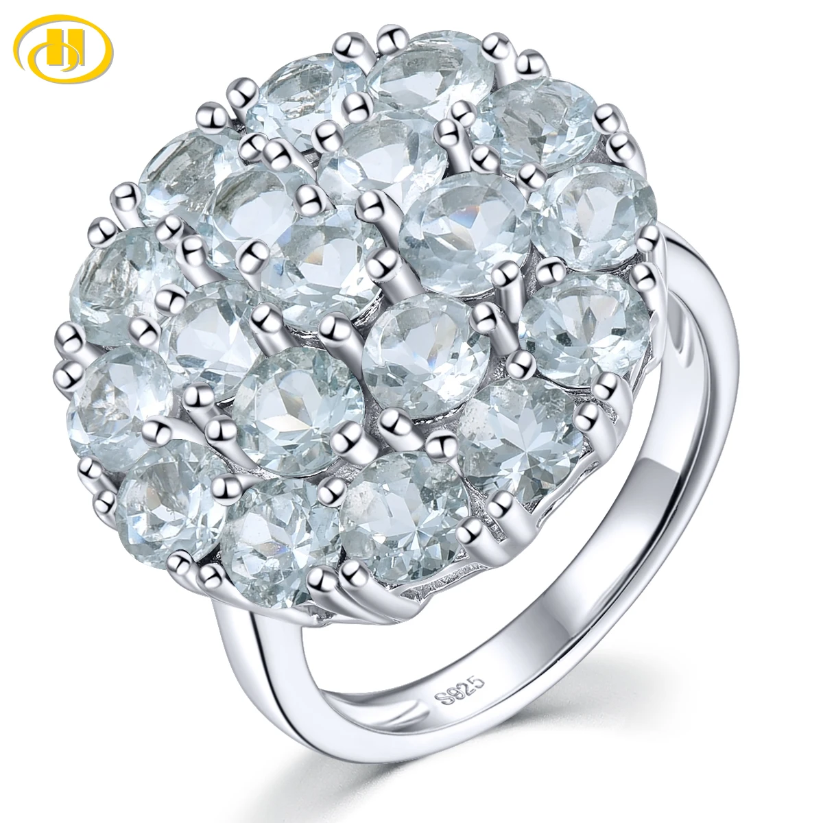 

Natural Aquamarine Solid Sterling Silver Rings Light Blue Gemstone 3.9 Carats Classic Fine Jewelry Design S925 Decorations