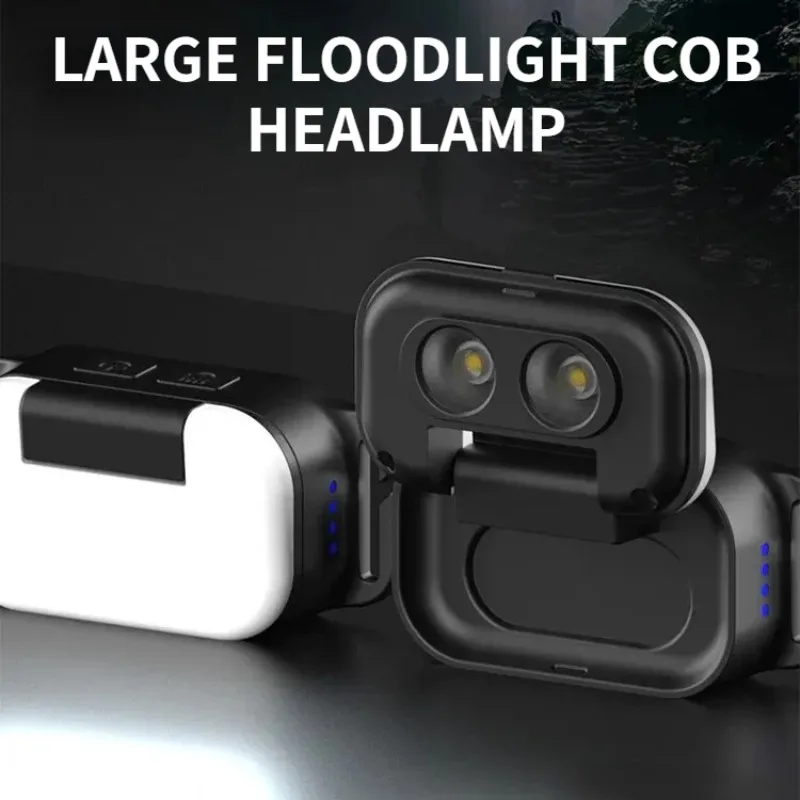 

COB Floodlight Headlamp USB Rechargeable Spotlight Flip Headlight Outdoor Waterproof Camping Emergency Light Powerful Flashlight