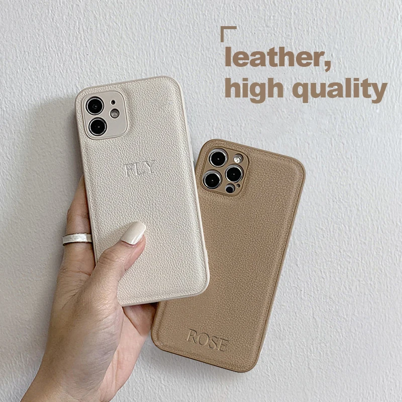 Personalise Initial Letters Case For IPhone 17 16 13 12 11 14 15 Pro Max 17 Air Customized Gift Leather Soft Luxury Cover 17 pro